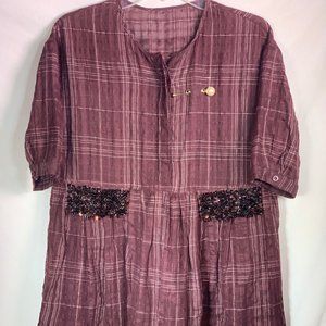 Cotton and linen half-sleeve dress